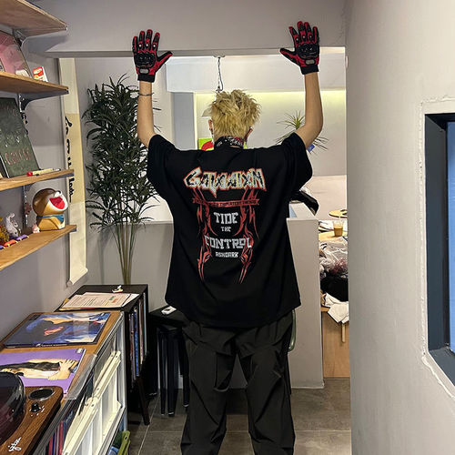 Original design street American worn letter print pure cotton short sleeve unisex relaxed versatile T-shirt top summer