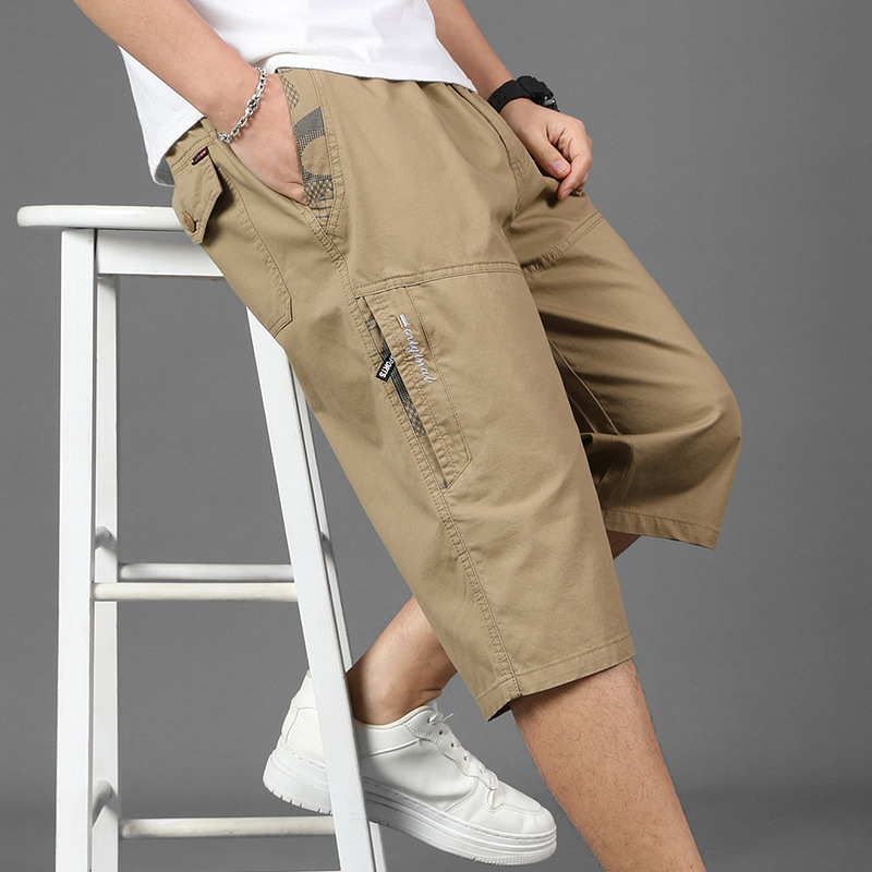 Men's Capri Pants Summer Thin Cotton Shorts for Middle-aged and Elderly Loose Loose Multi-Pocket Dad Casual Pants