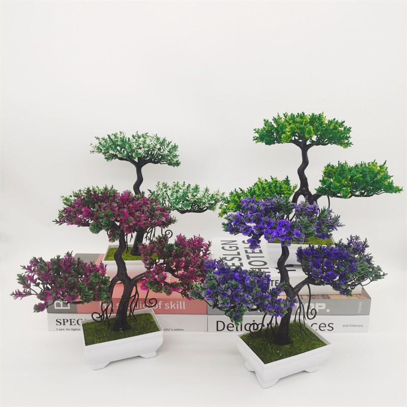 仿真植物迎客松盆栽塑料假花綠植桌面擺件家居裝飾小松樹盆景批發