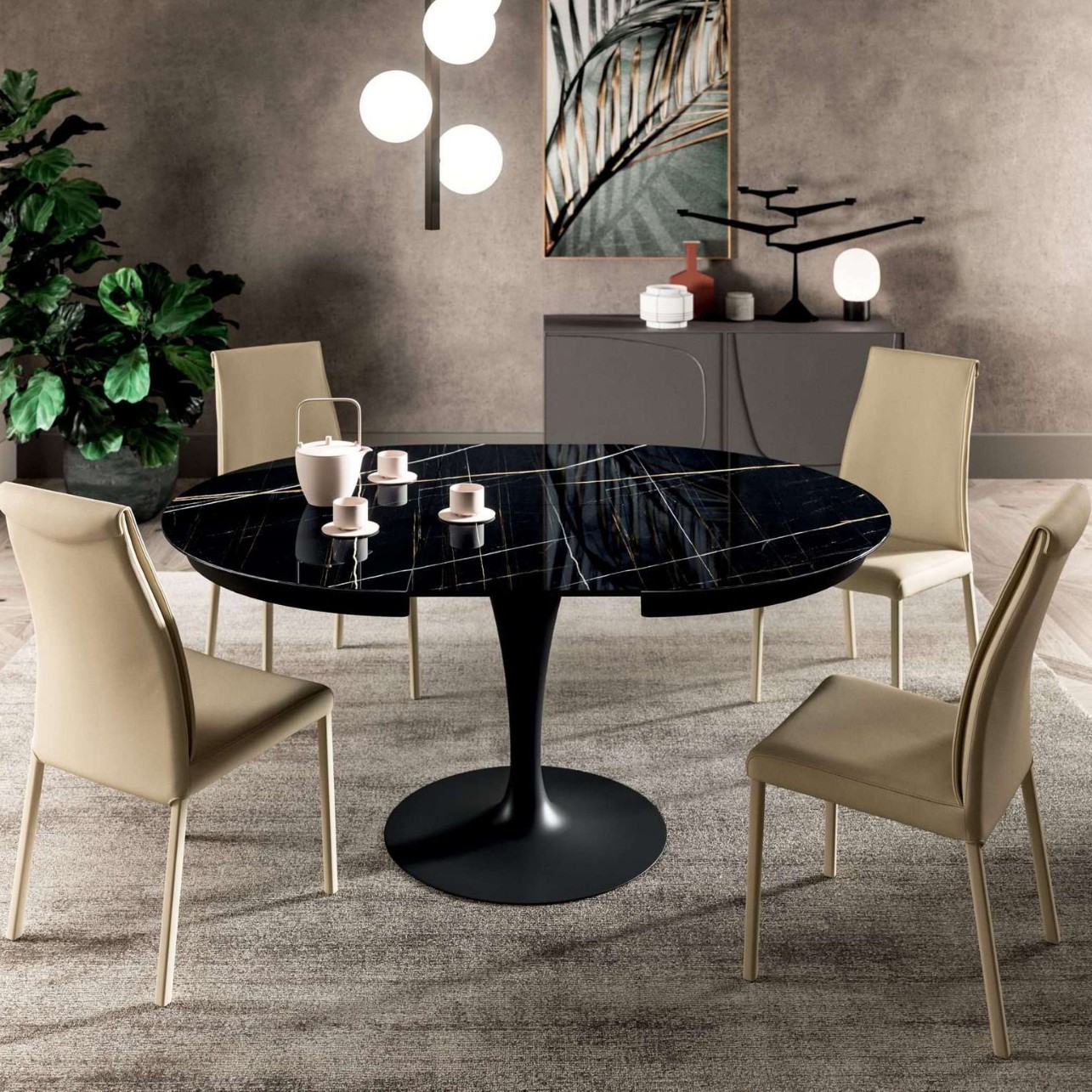 Mesa de comedor telescópica de estilo crema Mesa de comedor de placa de roca redonda de tamaño pequeño Mesa de comedor multifuncional de doble uso cuadrada y redonda invisible plegable