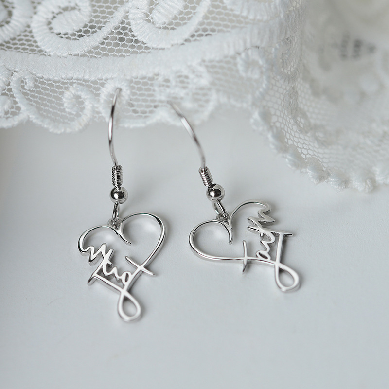 Women's Gender Plating, Hollow Out Design 1 Pair 925 Sterling Silver Letter Heart Shape Drop Earrings