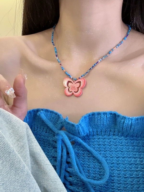 百搭彩色串珠项链女轻奢高级感小众设计明星网红爆款锁骨链饰品潮|undefined