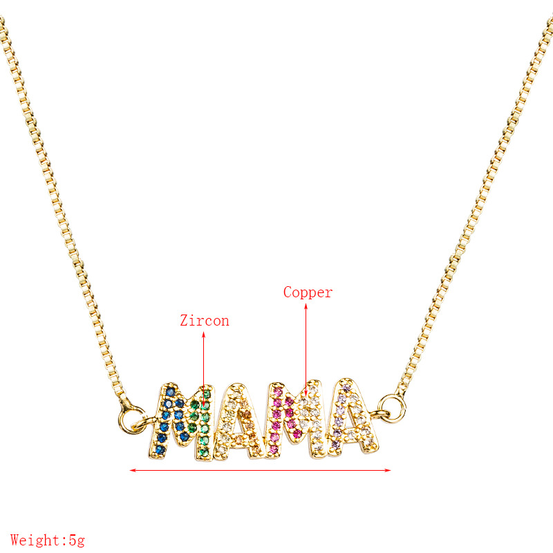 Fashion Copper Inlaid Color Zircon Mama Letter Necklace display picture 1