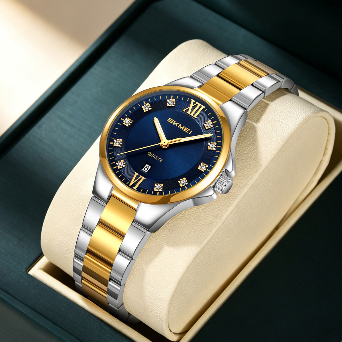 Momento Meimei oro diamantes damas reloj de cuarzo 30 metros calendario impermeable reloj de negocios mujer fuente de fábrica transfronteriza al por mayor
