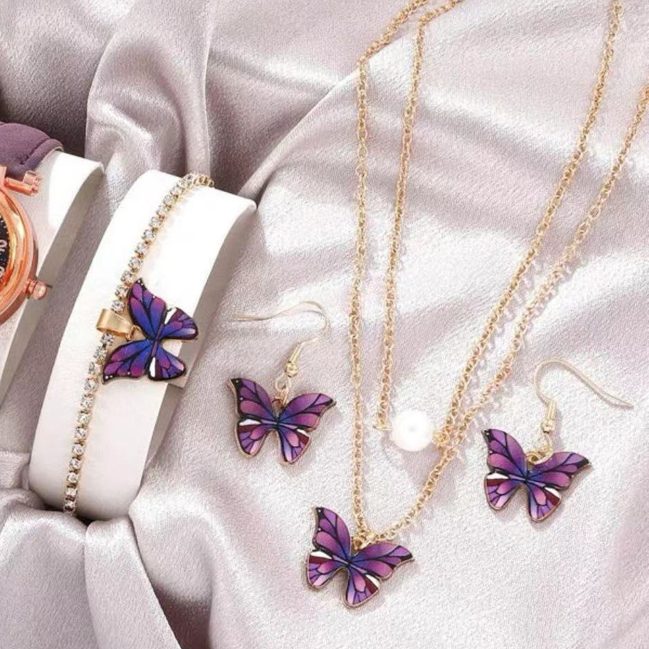 Transfronterizo nuevo traje mariposa collar color doble capa perla mariposa colgante temperamento femenino elegante traje de mariposa