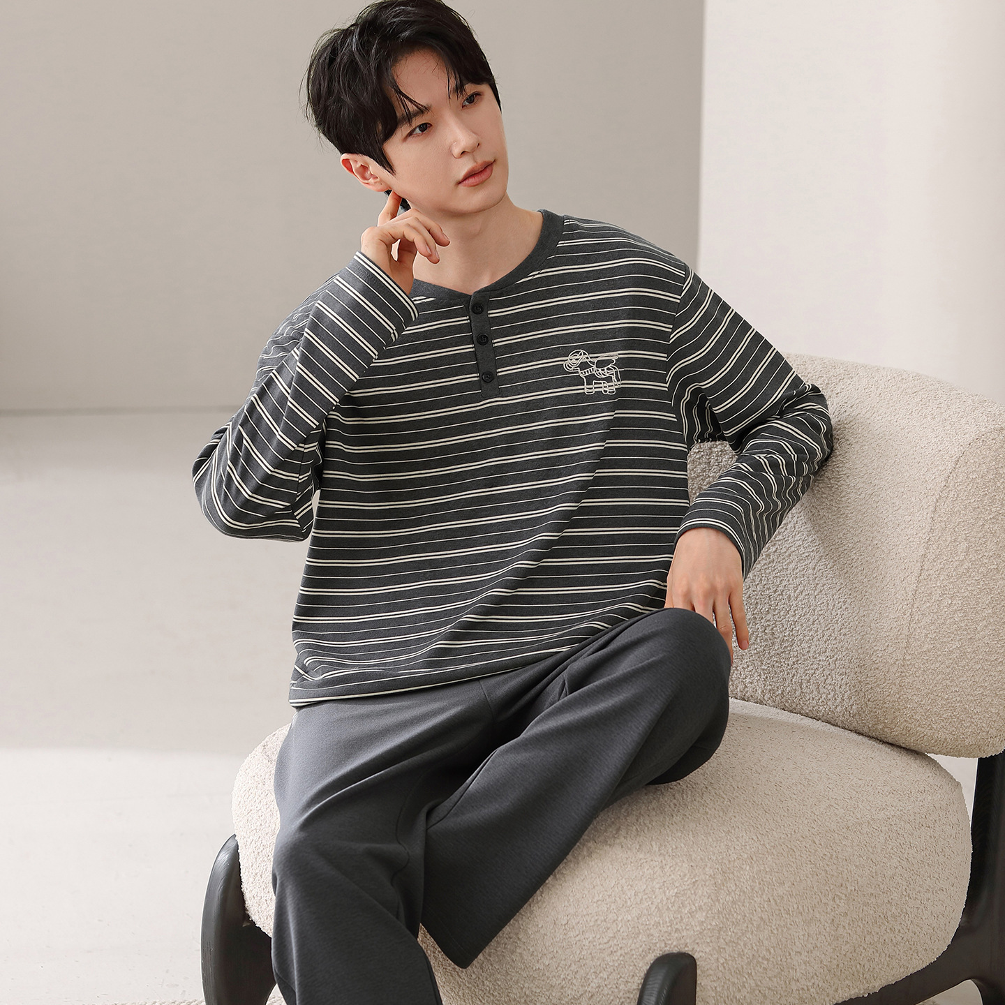 Conjunto de Pijama de Algodón para Hombre, Transpirable, para Uso en Casa y Exterior