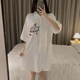 现货批发亚马逊春夏季高级感冰雪丝性感纯欲白色衬衫睡裙女家居服