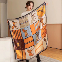 云锦缎仿丝绸缎面110*110新款斜纹印花丝巾围巾方巾女春秋