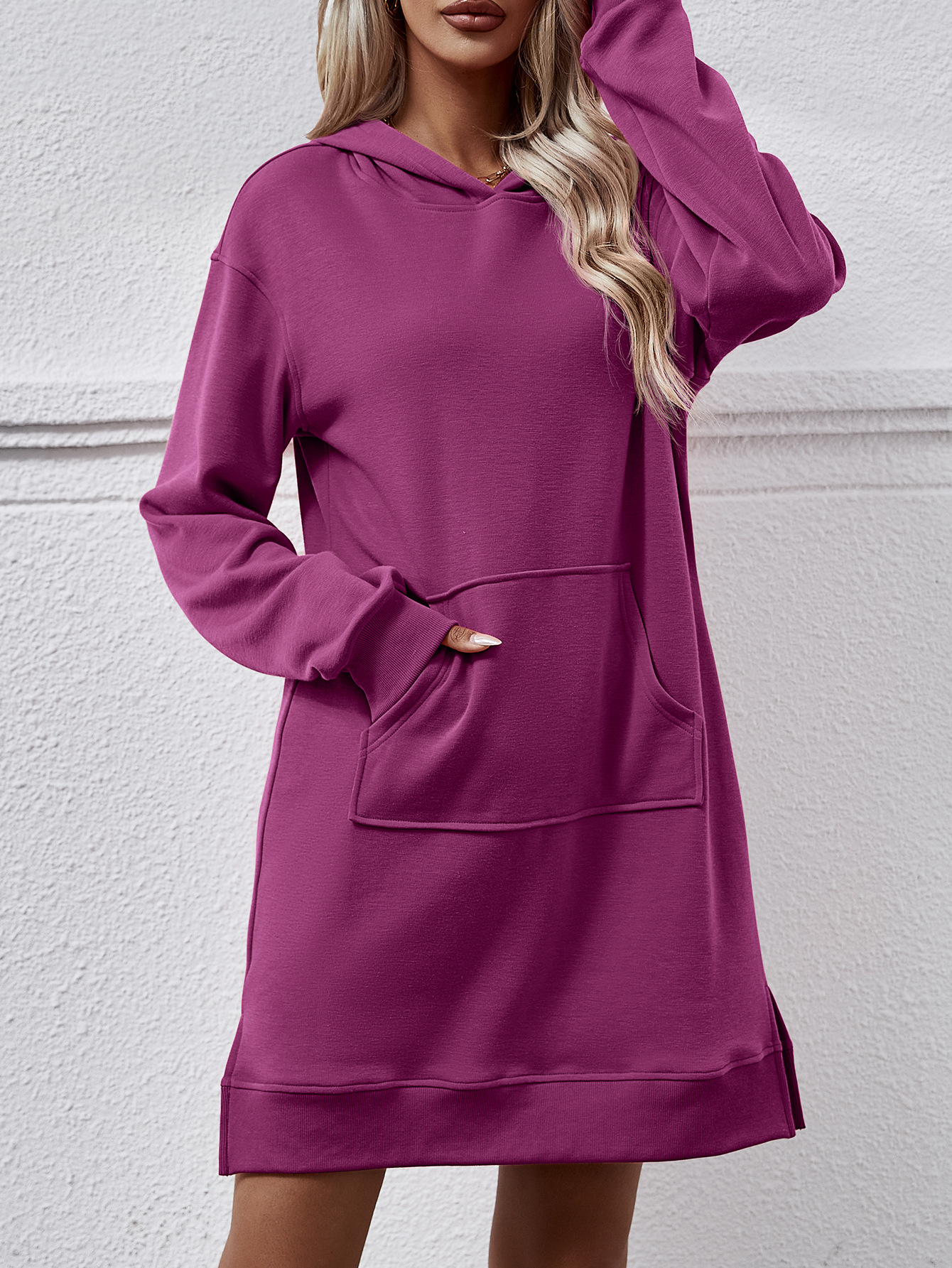 Autumn Winter Women Clothing Hooded Long Sleeve Kangaroo Pocket Split Long Sweater Dress 12 Autumn Winter Women Clothing Hooded Long Sleeve Kangaroo Pocket Split Long Sweater Dress