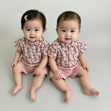 夏季柔粉玫瑰套装男女宝宝时尚风婴儿幼儿洋气萌哒哒外出服套装