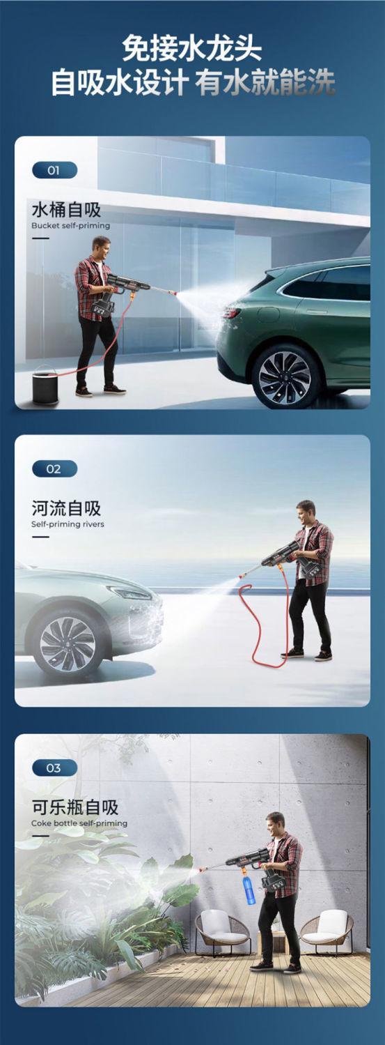 High-Pressure Brushless Car Wash Water Gun, Six-In-One, Large Capacity, High Power, Wireless Portable Car Wash Machine, Lithium Battery for Long-Lasting Cleaning