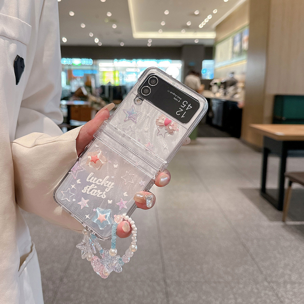 Three-dimensional feather yarn stars for galaxy zflip6/3/4 mobile phone case Samsung 5 folding protection Han Feng_voghion.com