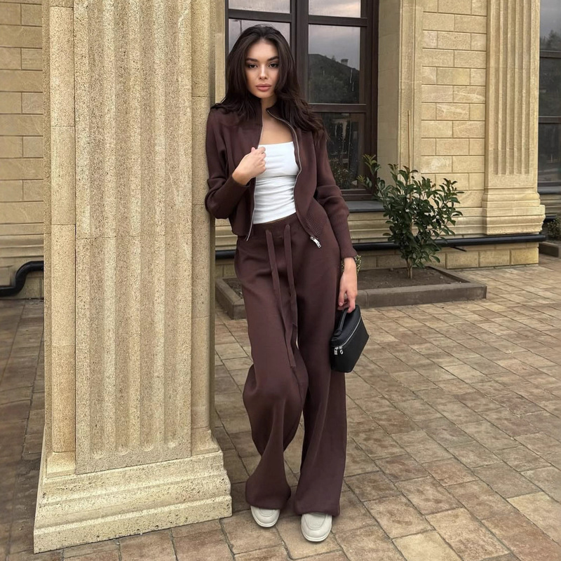 跨境亚马逊欧美休闲运动套装女秋2025新款感卫衣阔腿裤开衫毛衣套|undefined
