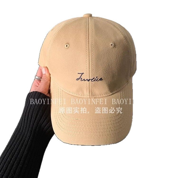 Caqui letras bordadas sombrero de béisbol mujer coreana cara gorra de lengua de pato amplio borde de sombrero de cabeza grande gorra de moda