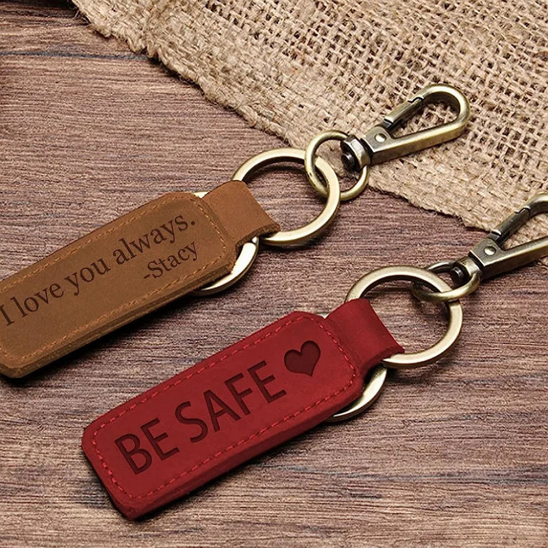 Cross-border Retro PU Leather Keychain Wide Leather Car Key Ring Pendant Rectangular Bag Hanging Decoration boarding pass