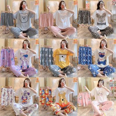 三件套睡衣女士夏季可爱卡通短袖长裤春家居服微商网红跨境代发|ms