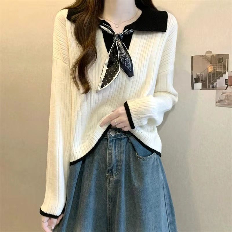 Knitted sweater for women, early autumn fashion, niche design, loose fit, slimming effect, versatile, elegant, casual long-sleeved top, base layer Knitted sweater for women, early autumn fashion, niche design, loose fit, slimming effect, versatile, elegant, casual long-sleeved top, base layer