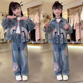 亲子装母女春秋款儿童女孩儿衣服时尚牛仔套装牛仔单件上衣现货棉