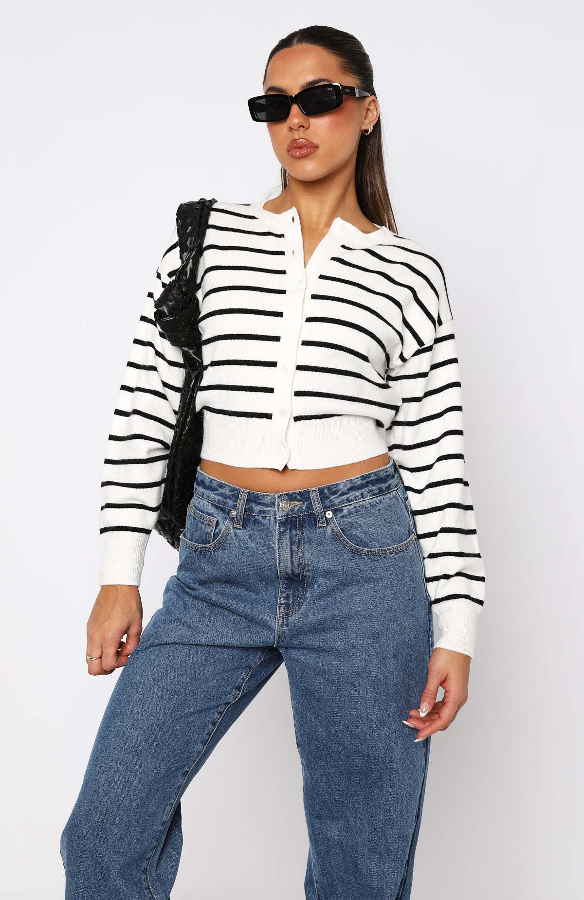 Damenbekleidung gestreifter Rundhals-Strickcardigan modischer Freizeitpullover_voghion.com