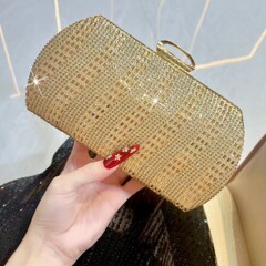 ゴールデン光沢のあるゴージャスなホットダイヤモンドラインストーンの小さなハンドバッグ、女性のファッショナブルな気質、エレガントでハイエンドのレディースバッグ、イブニングバッグ