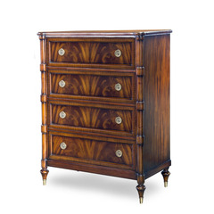 European-style court solid wood carved 4-drawer cabinet, British neo-classical wood grain inlaid bedroom decorative cabinet, Laca&ccedil;a furniture