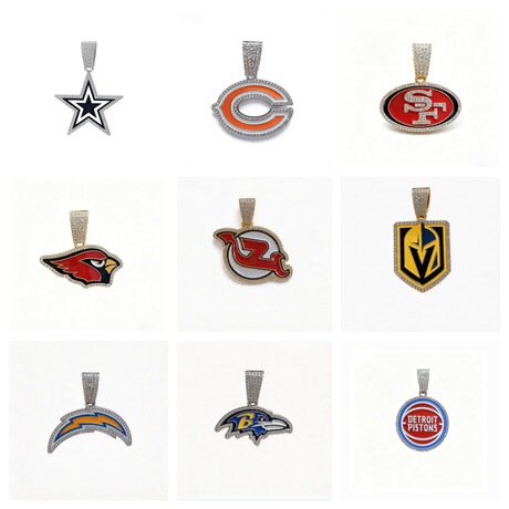 European Hip-Hop Full Rhinestone NFL Team Logo Pendant Trendy Alloy Necklace Uni