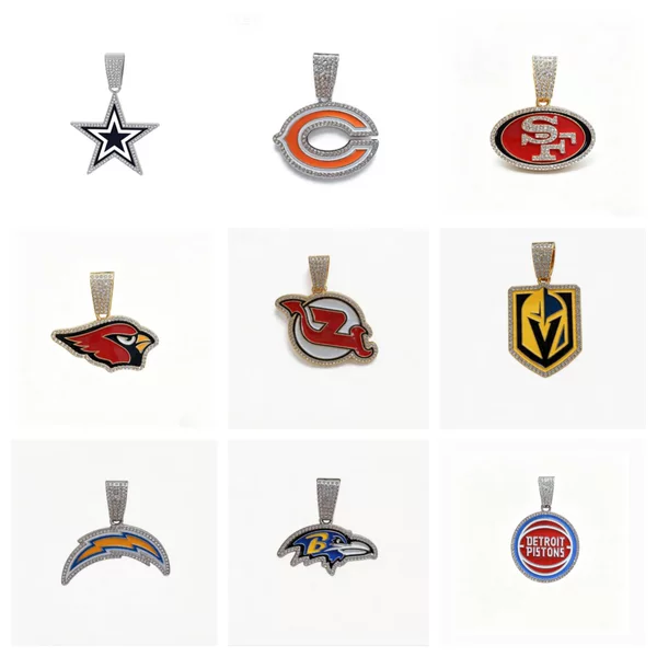 European and American hip-hop full-diamond NFL team logo pendant, personalized trendy alloy necklace, unisex accessory for fashionistas