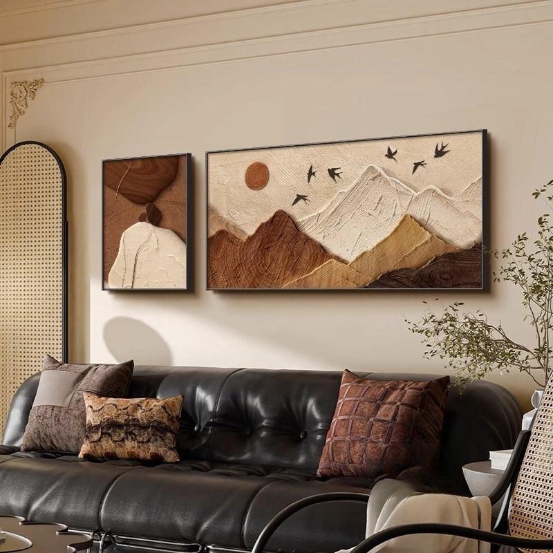 French Mid-Century Style Living Room Decorative Painting, High-End Texture Bedroom Hanging Painting, Sofa Background Wall Mural with Backrest