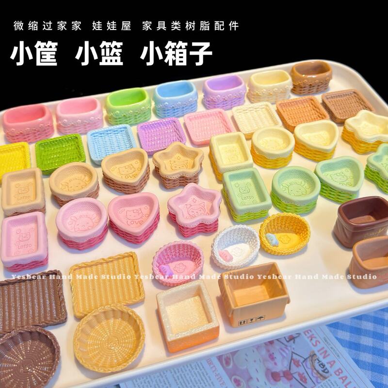 Big Bear Handmade Mini Miniature Bamboo Basket Carton Bread Tray Play House DIY Pinch Resin Accessories Decoration