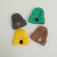 儿童卡通笑脸针织帽秋冬新款保暖纯色帽子婴儿宝宝休闲韩版毛线帽