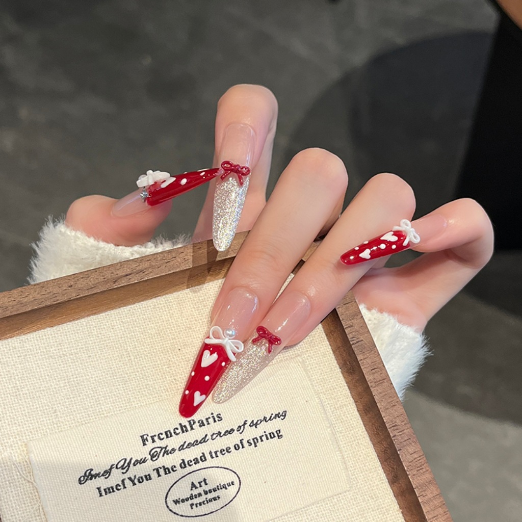 Año Nuevo arco francés rojo manicure princesa encantadora sensitividad perro delgado 4.0 usar piezas de manicure