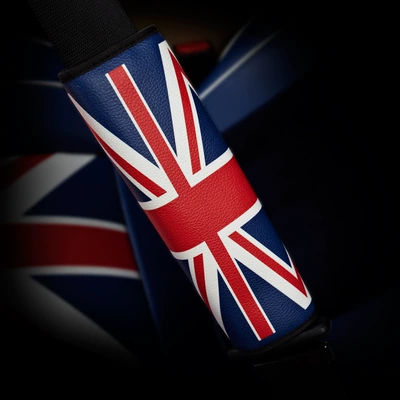 New Union Jack Pattern Seat belt shoulder pad - leather-red-and-blue-union-jack-thin-shoulder-pad-1-piece