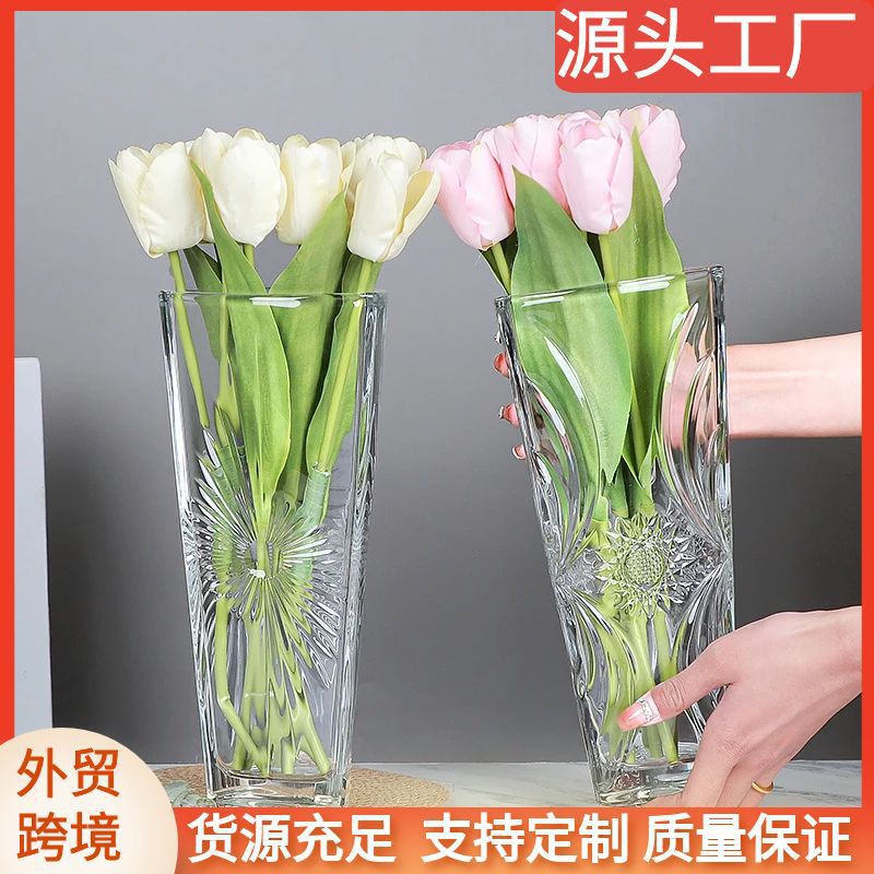 Chino retro simple florero de alta calidad suave transparente sala de estar arreglo de flores decoración creativa Internet celebridad florero de cristal
