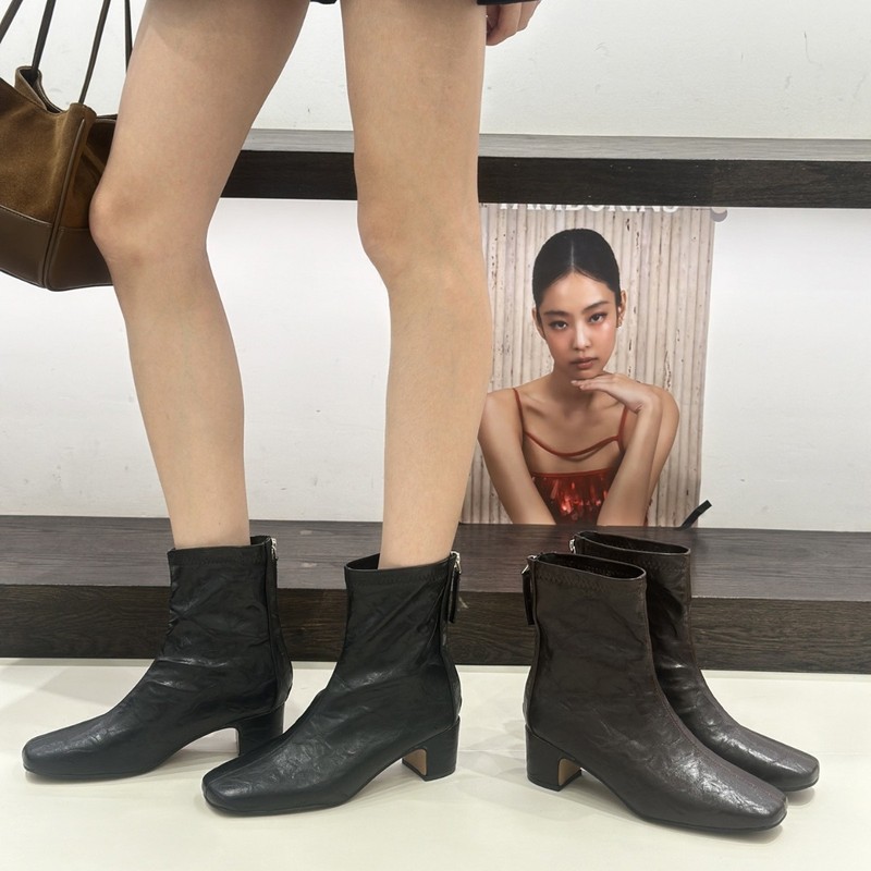 法式复古瘦瘦靴中跟粗跟短靴女25秋冬新款后拉链时装靴潮女靴滨莉|undefined
