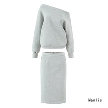 ins跨境欧美风2025新款时尚女松弛质感大廓形斜肩长袖卫衣半身裙