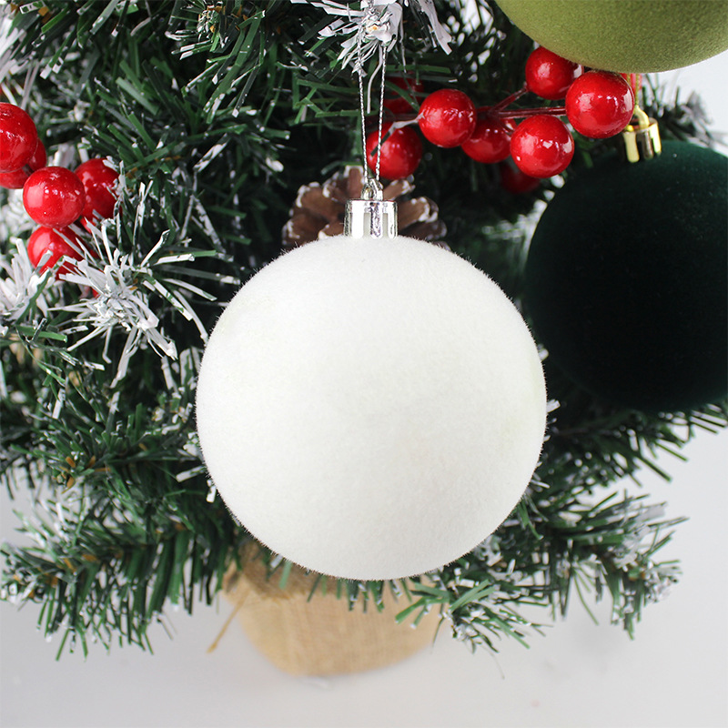 Nueva decoración navideña transfronteriza 8cm flocado bola de navidad árbol de navidad pequeño colgante decoración navideña navideña