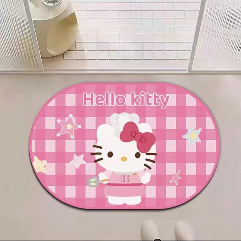 可爱复古kitty硅藻泥地垫浴室洗漱间吸水防滑地垫入户玄关装饰垫|undefined