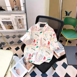 卡通减龄涂鸦印花短袖衬衫女夏季设计感宽松休闲慵懒风花衬衣上衣