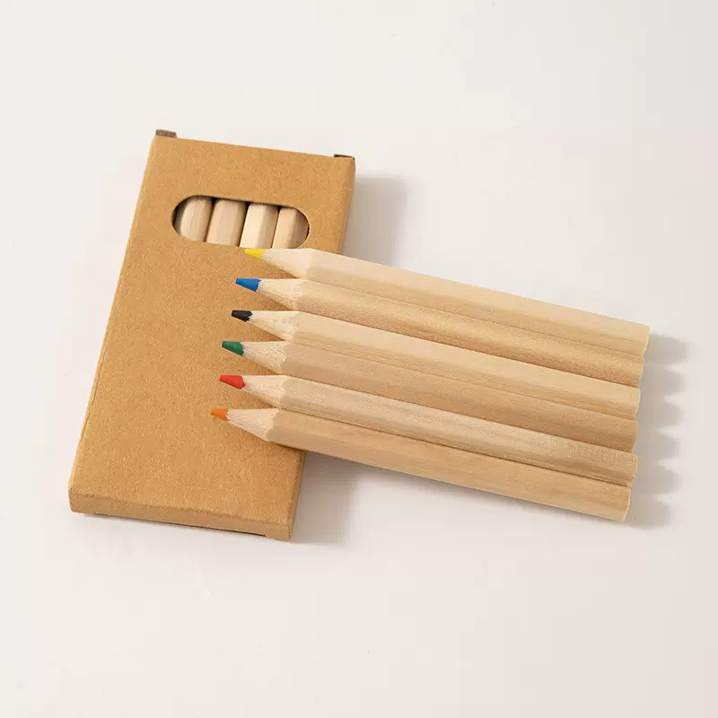 6色短支迷你彩铅套装牛皮纸盒装木质彩色笔儿童绘画铅笔文具批发