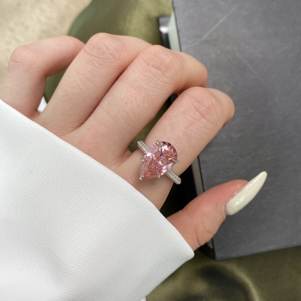 Plating, Inlay Design 925 Sterling Silver Zircon Geometric Water Droplets Heart Shape Rings