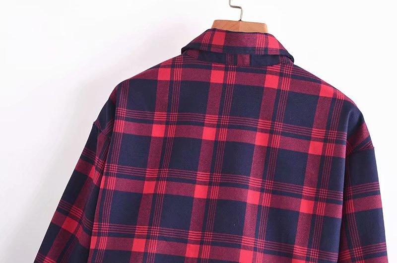 contrast color plaid short blouse NSAM43372