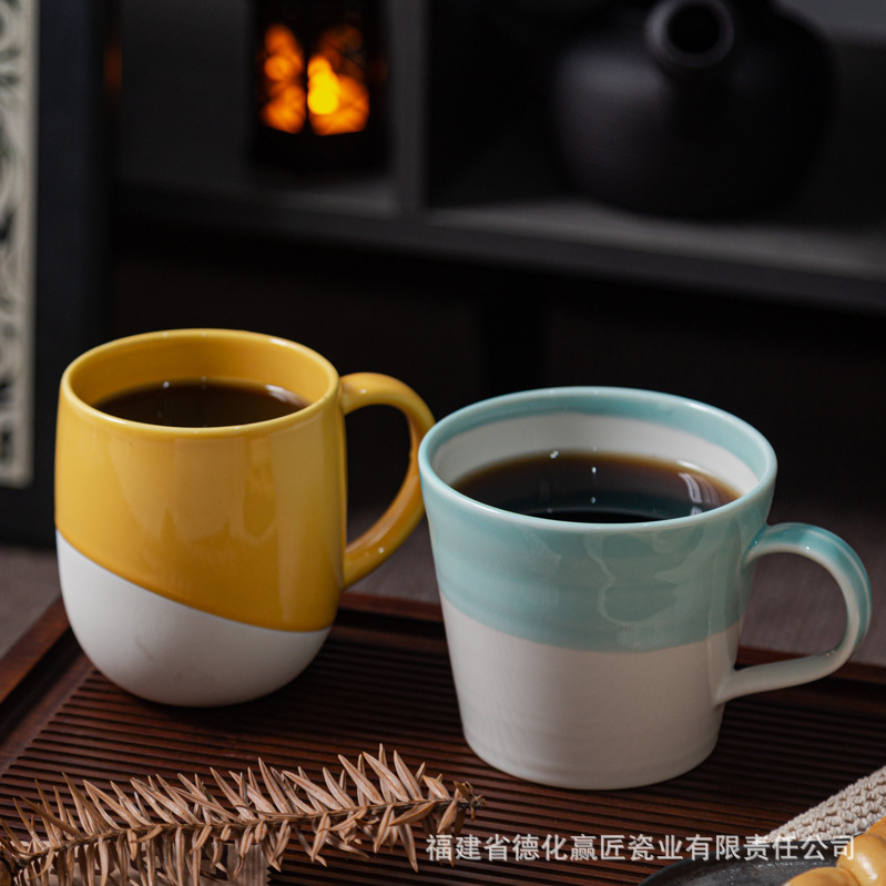 Taza de color moca taza de porcelana de gres taza de café de agua potable para el hogar taza de desayuno de pareja de oficina de lujo ligero y alto valor