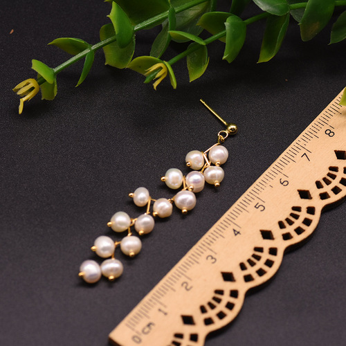 天然淡水珍珠耳环高级感长款耳钉流苏复古手工耳饰品镀18k金保色