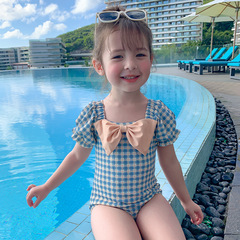 Korean style girls' swimsuit baby one-piece cute plaid swimsuit little girl quick-drying hot spring beach children's swimsuit