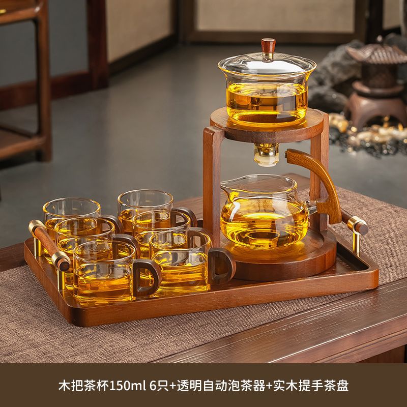 자석 자동 차 메이커 + 나무 손잡이 찻잔 6개 + 손잡이 트레이