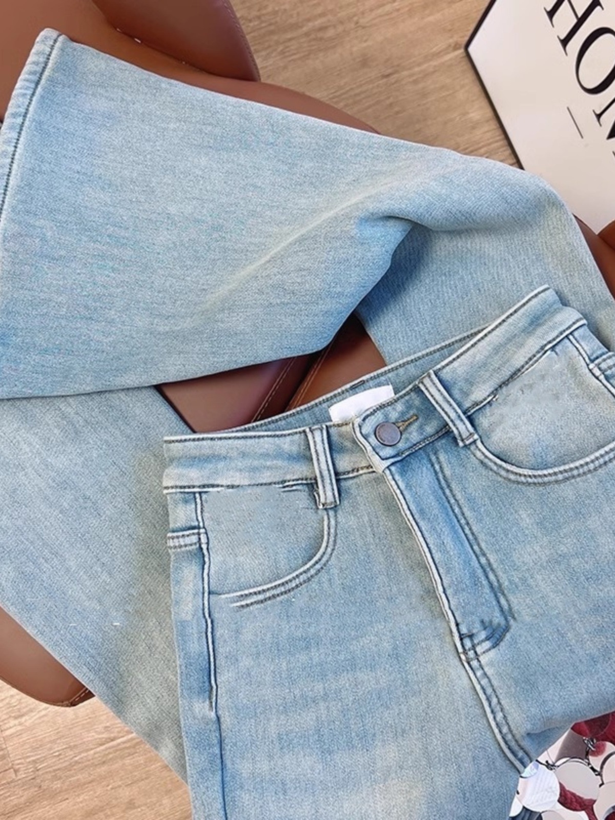 Women's Clothing Retro Slim Fit Jeans Fleece Lined High Waist Autumn Winter Loose Fit Slimming Tight Fitting Horseshoe Pants_ecoleips.com