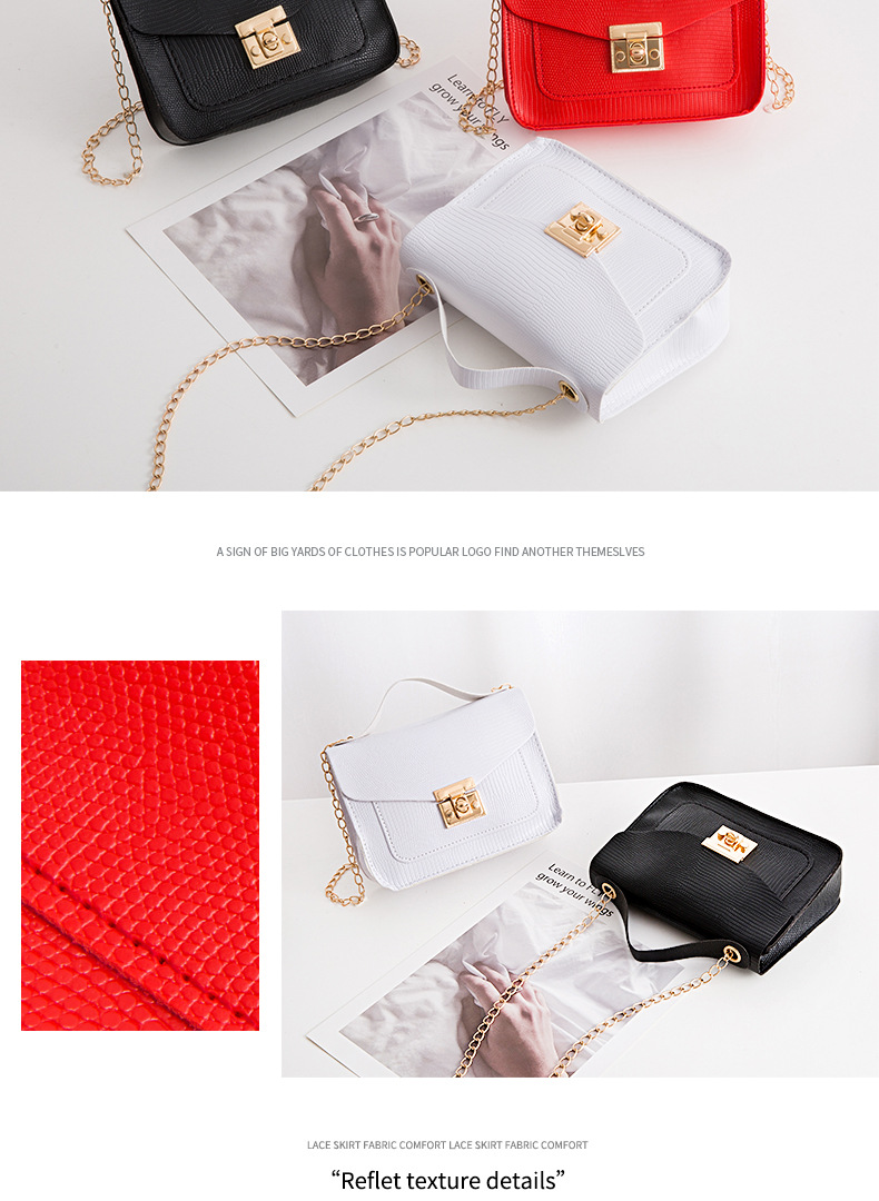 New Small Square Bag Pure Color Lizard Pattern Female Bag Simple Shoulder Bag display picture 4