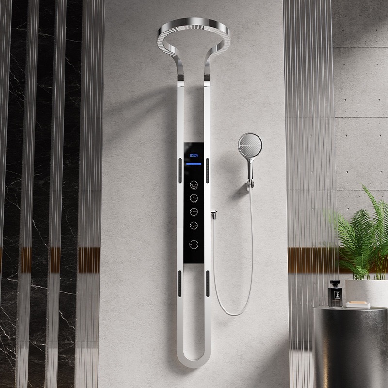Seleccione estrictamente el conjunto de ducha de cobre completo baño doméstico de masaje de alta calidad cascada hueco de ducha de presurización digital