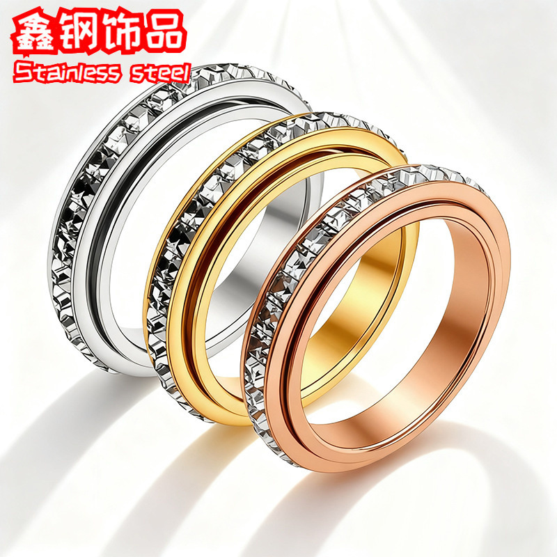 Source Manufacturer Spot Supply Cross-Border Hot Selling 4mm Square Diamond Rotating Ring for Women Stainless Steel Full Diamond Jewelry Source Manufacturer Spot Supply Cross-Border Hot Selling 4mm Square Diamond Rotating Ring for Women Stainless Steel Full Diamond Jewelry