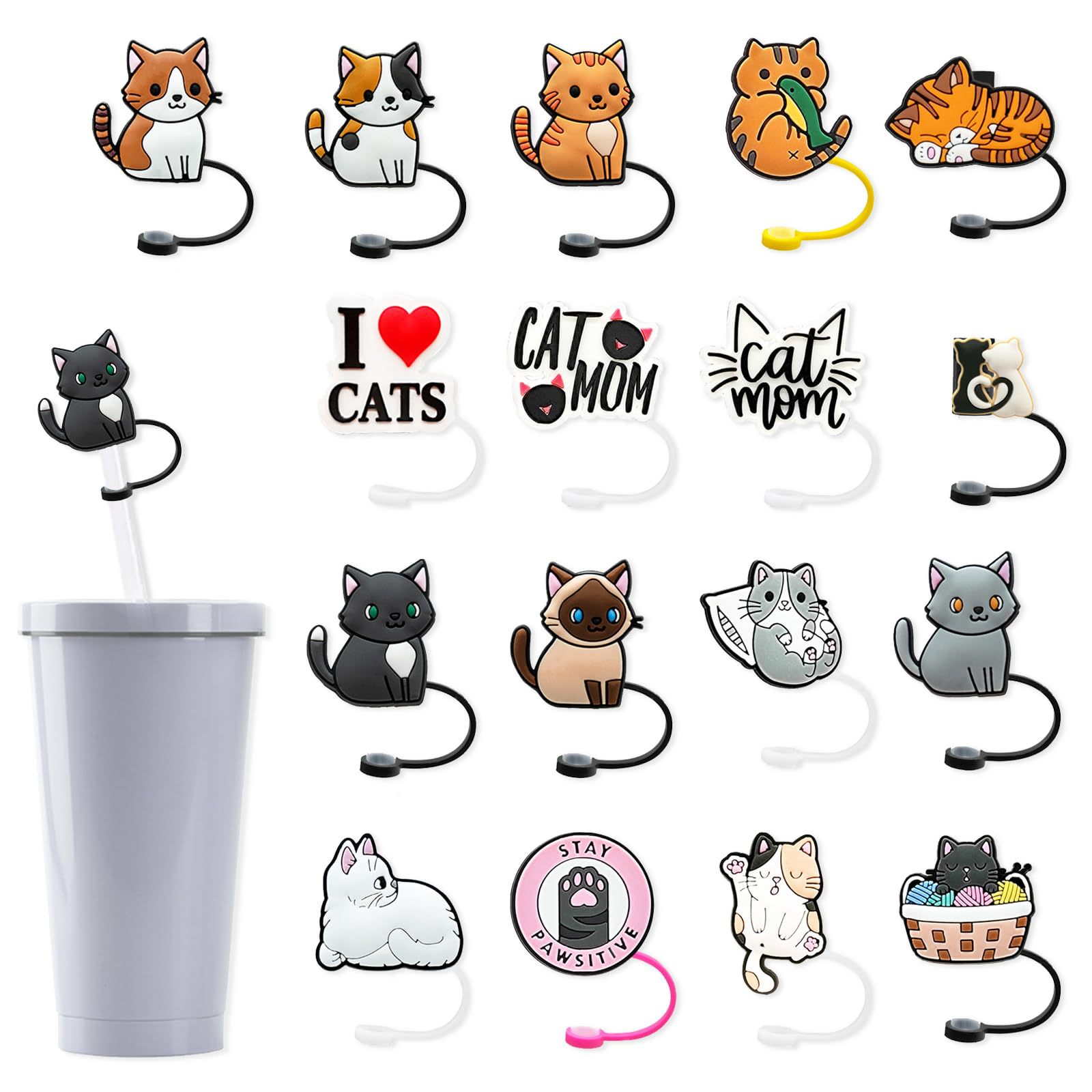 80g Weight Casual Elegant Cute Letter Cat Silica Gel Straw Decorative Cap 1 Set